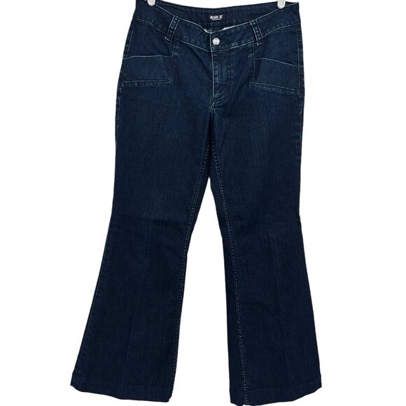 Ellen Schwartz Ellen B Women's Navy Denim Jeans Sz 12 Wide Leg Mid Rise Stretch - Picture 1 of 11